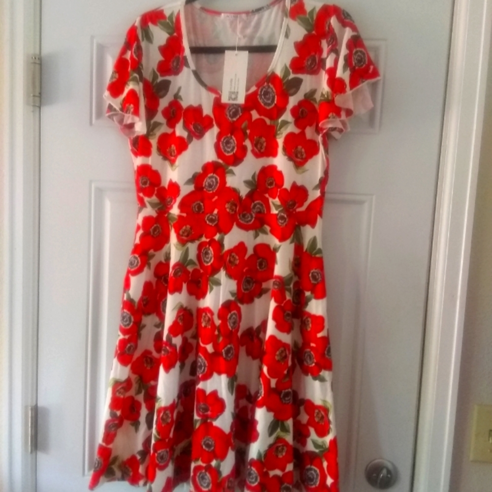 ACEVOG Short Sleeve Midi Dress Size Large Nwt